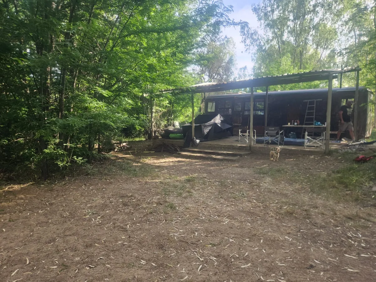 The party bus and its shaded deck
