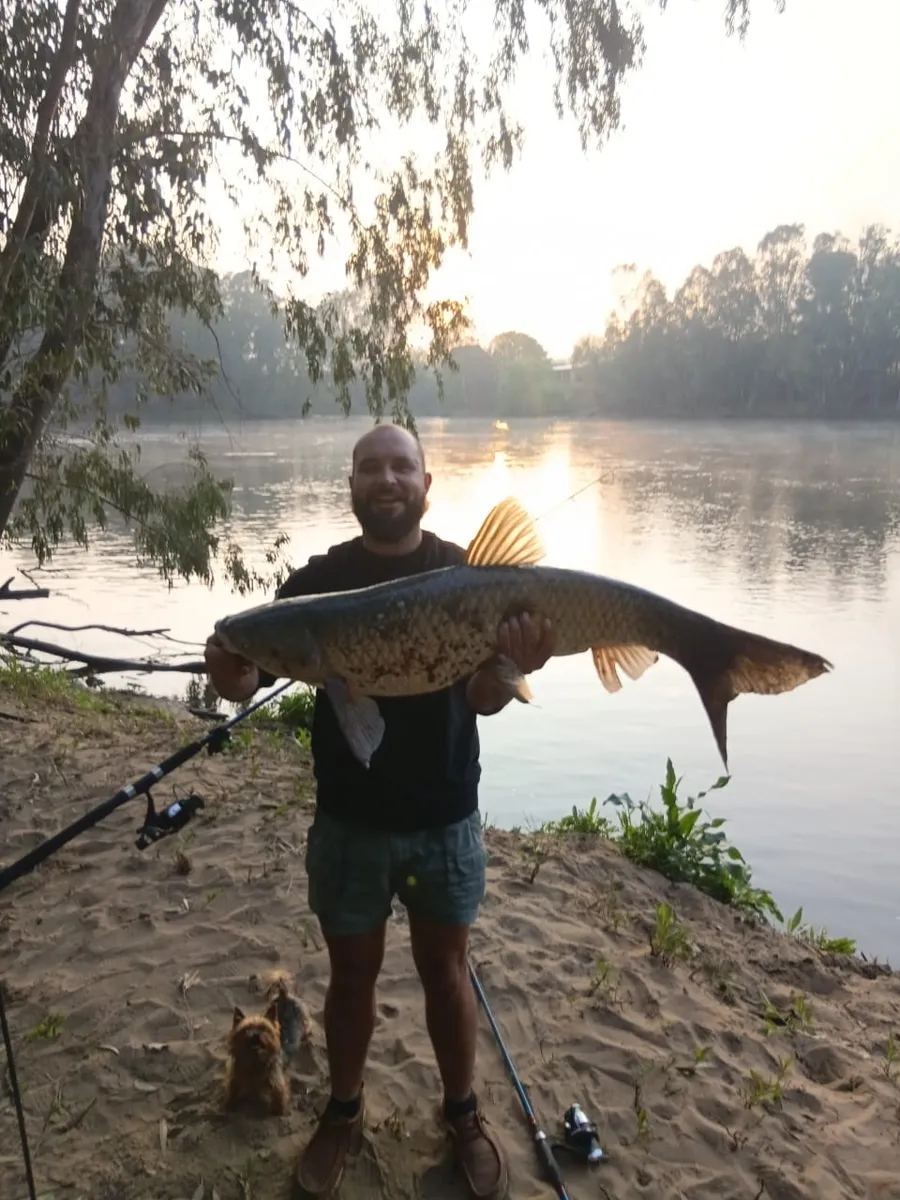 Big fish caught in the morning mist
